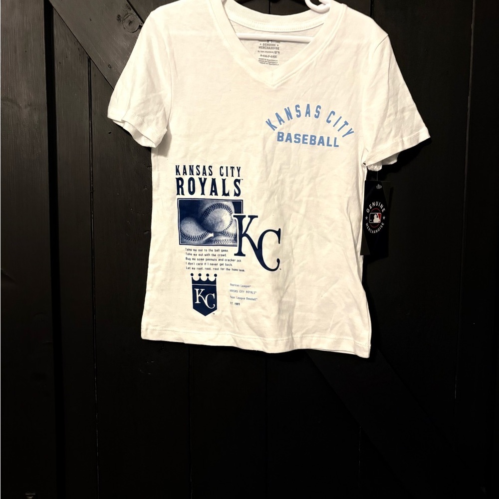 Genuine Merchandise White Kids Kansas City Royals V-Neck Tee with Blue Graphics